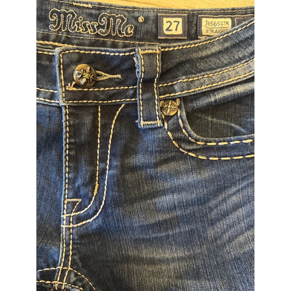 Miss Me JE5651TR Straight Leg Jeans Dark Wash Embellished Wing Pocket 27